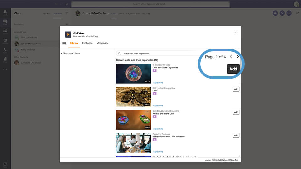 ClickView Microsoft Teams integration how to add a video