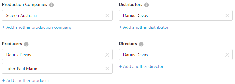 Producers, Production Company, Distributors and Directors in Library Editor