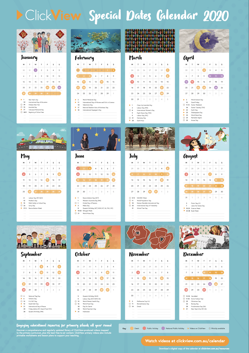 Primary Special Dates Calendar 2020
