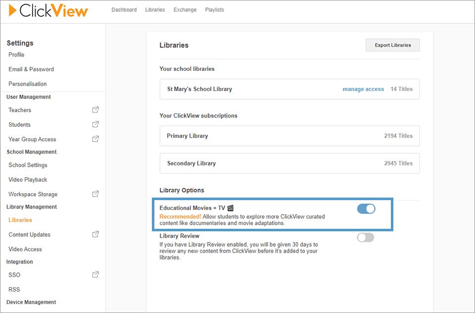 Movies +TV Libraries Settings