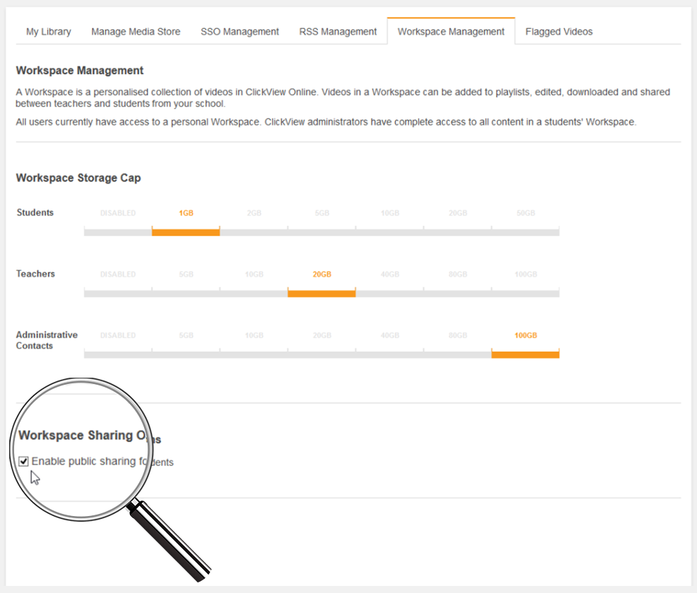 ClickView Workspace Sharing Options